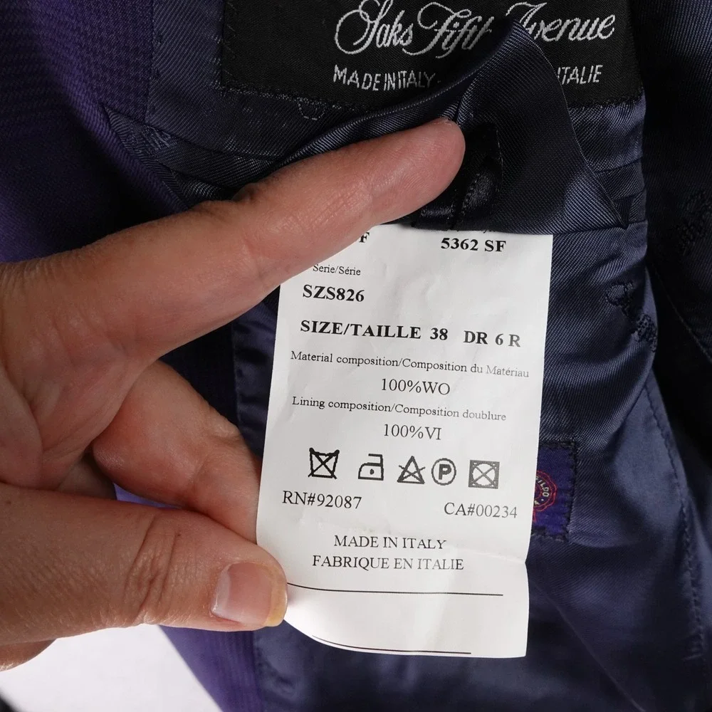 Ermenegildo Zegna Traveller Blue Wool Blazer Glen Check‎ 38R Italy Saks Fifth